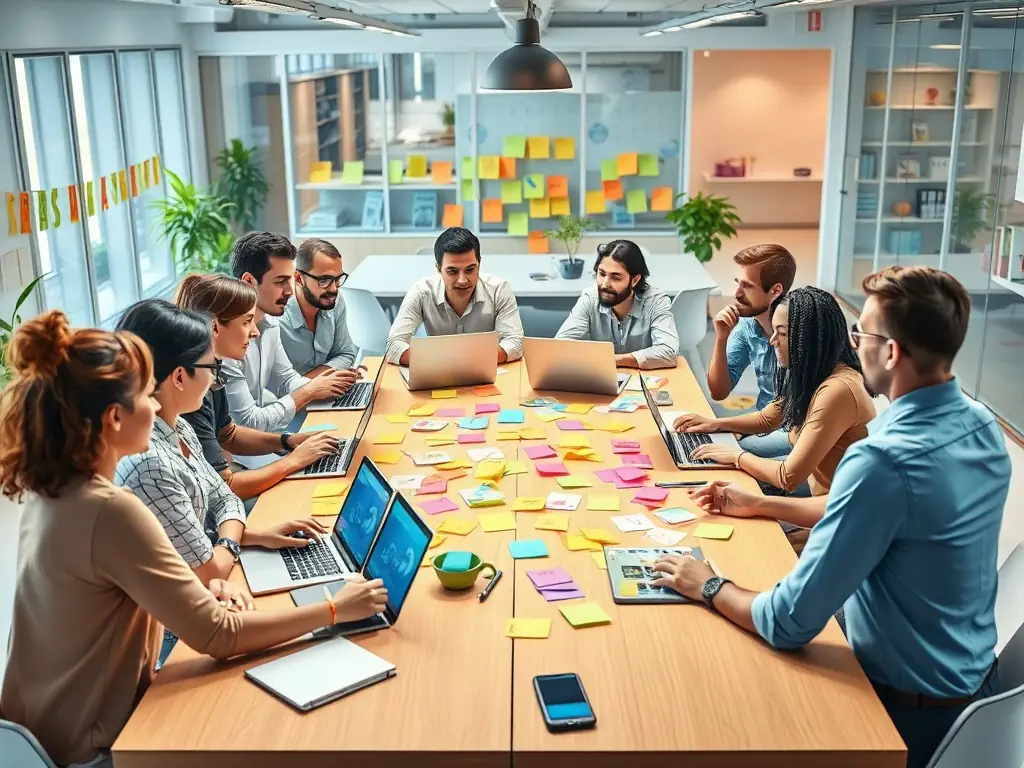 A creative team brainstorming social media content ideas, developing engaging posts, and analyzing social media analytics to optimize campaign performance.